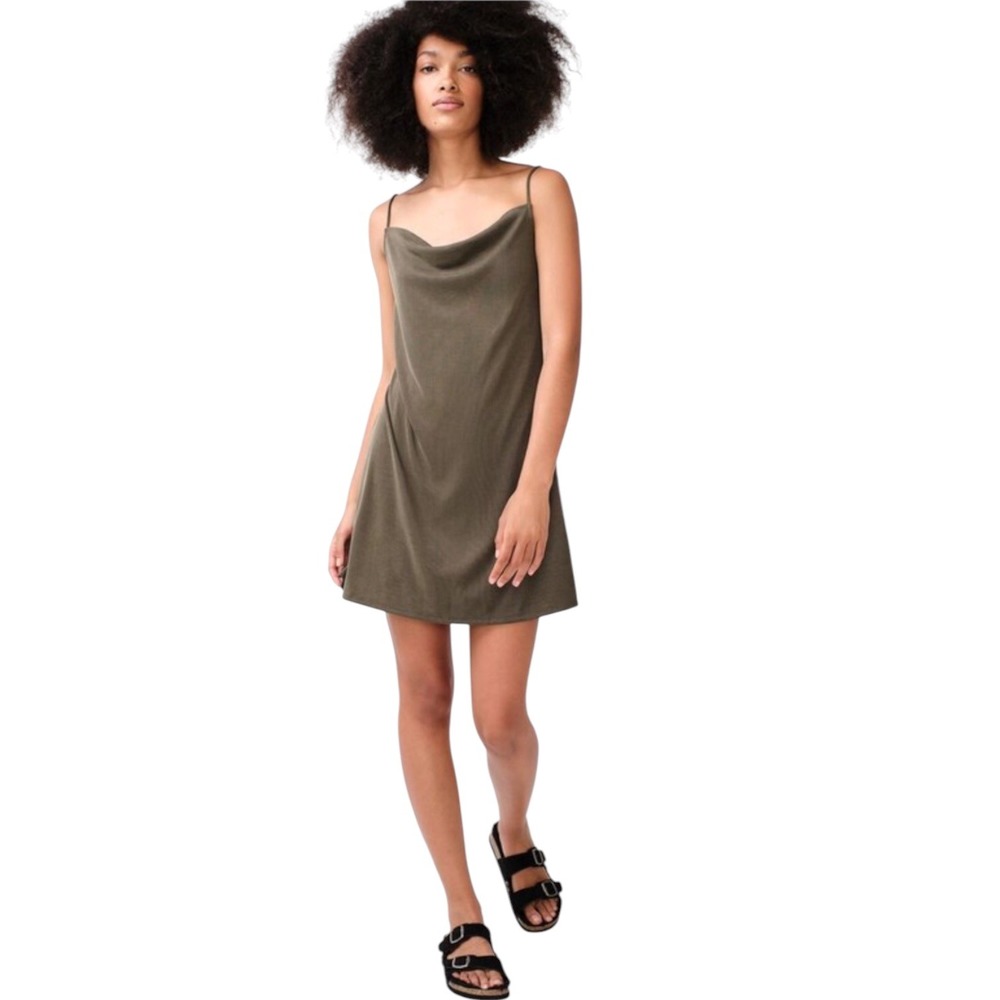Aeropostale Solid Drapey Square-Neck Slip Dress Olive Green Ribbed Womens Size S - Picture 2 of 8